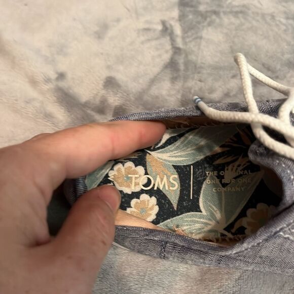 Toms Women's Blue Chambray Lace Up Floral Insole - Picture 8 of 11